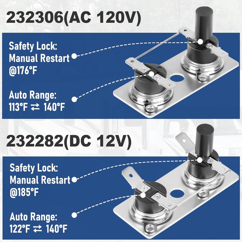 longsure 232306 232282 RV Water Heater Thermostat Limit Switch Kit Compatible with Suburban SW Series,12V & 120V T-Stat/Limit for Suburban SW Water Heater - Image 2